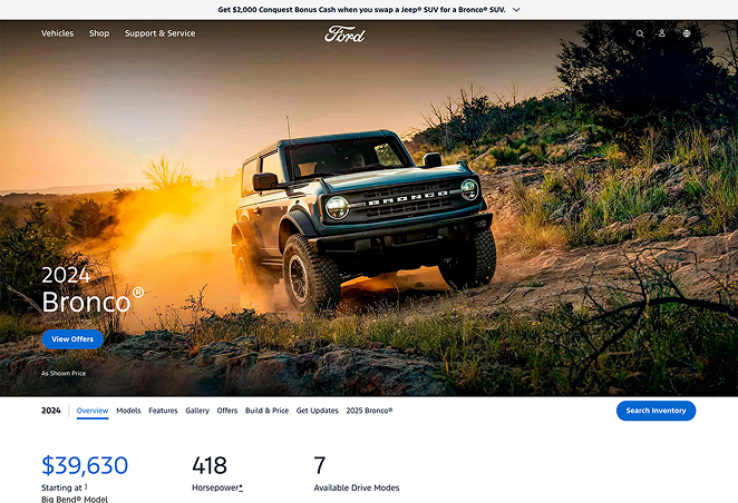 Ford Bronco webpage